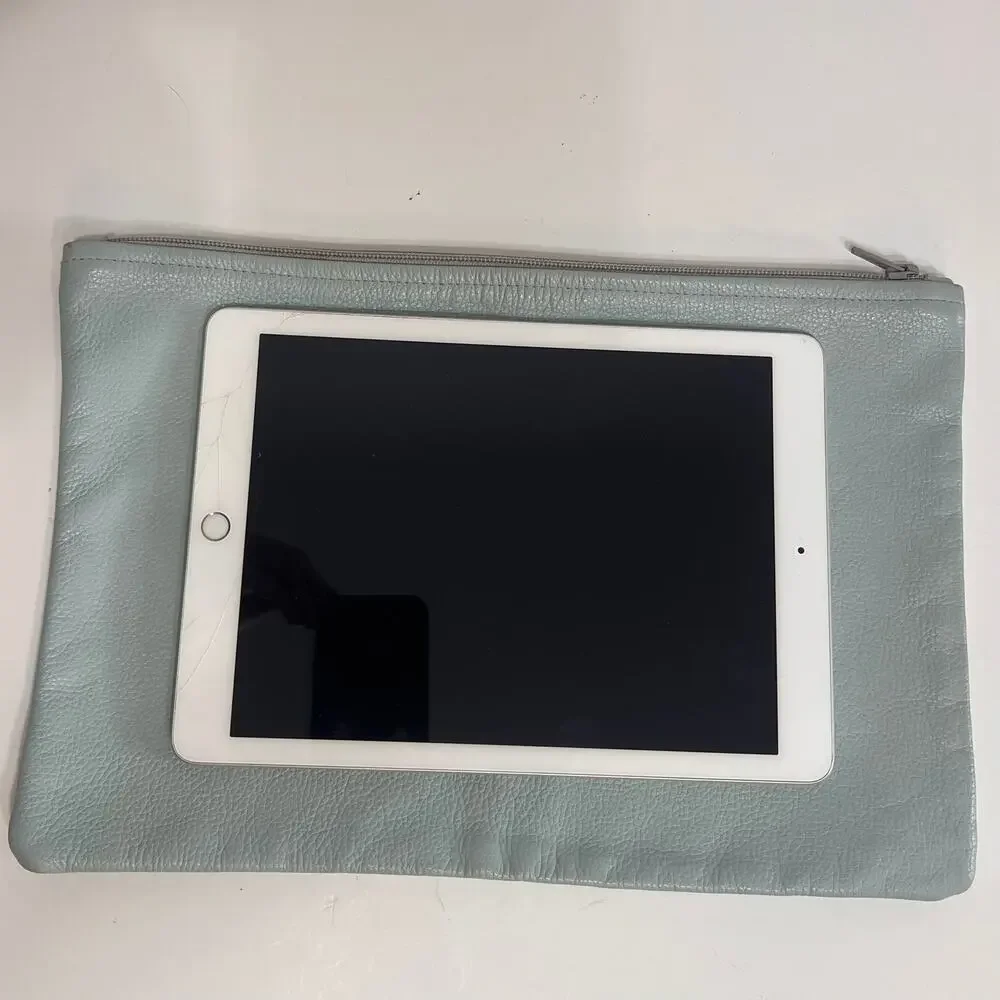 American Apparel 100% Leather Zip Pouch Clutch Blue Made in USA Minimalist